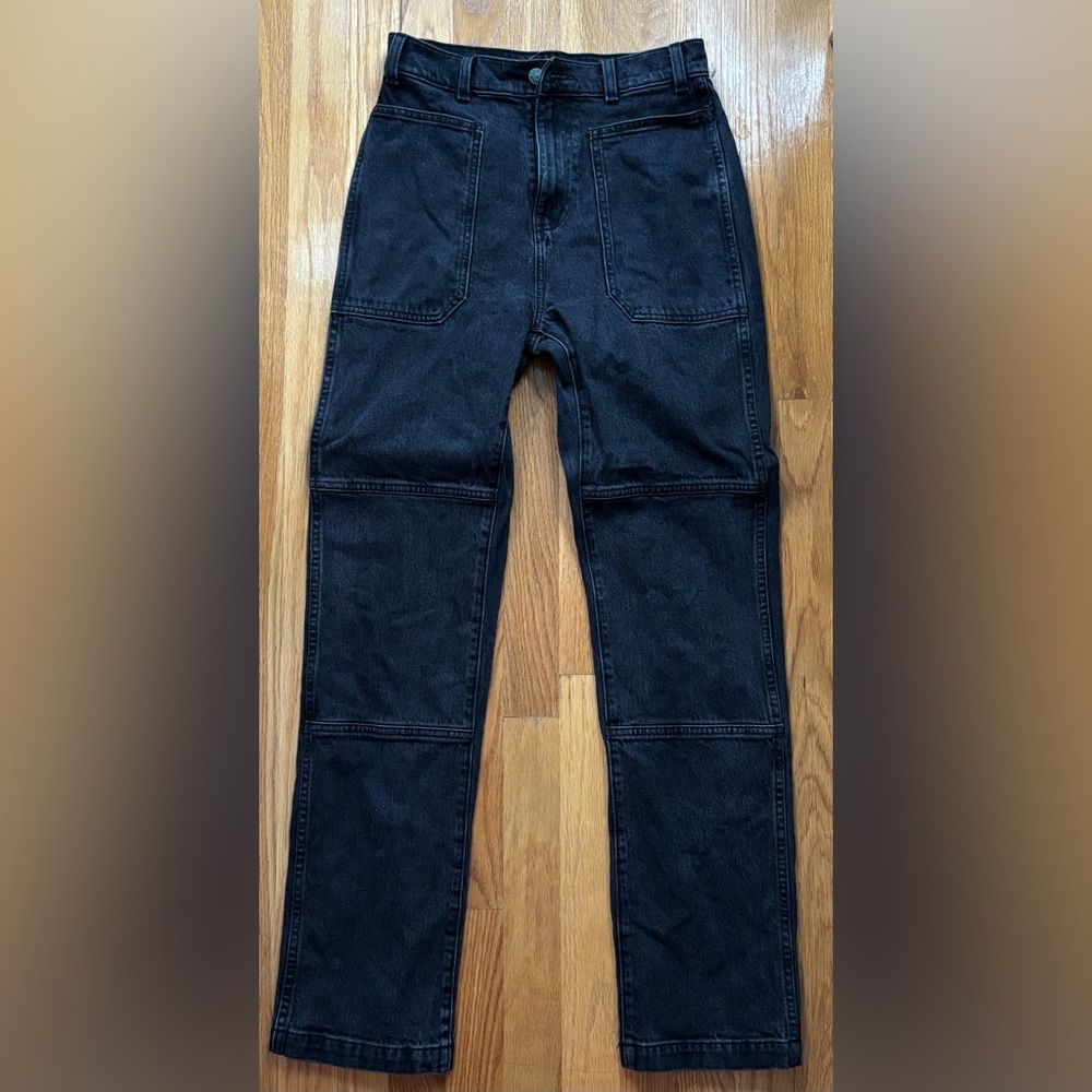 Madewell Women's 90s Straight Jeans in Washed Black Denim with Knee Patches
